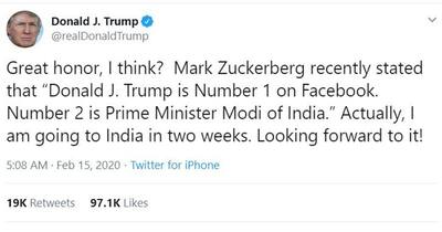 ट्रम्प नहीं पीएम मोदी हैं नंबर 1; अमेरिकी राष्ट्रपति ने भारत दौरे से पहले किया गलत दावा