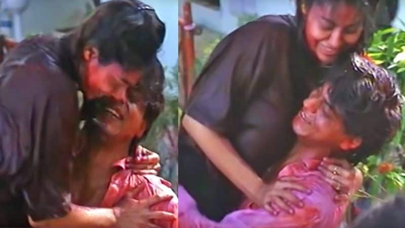 Holi was played like this 20 years ago when Shah Rukh threw his wife Gauri on his lap in a colorful sound.  Shahrukh Khan celebrates Holi with his wife Gauri Khan