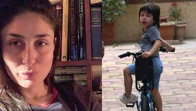 कोरोना के डर से करीना कपूर है घर में कैद तो बेटा तैमूर मुंबई की सड़कों पर दौड़ा रहा साइकिल