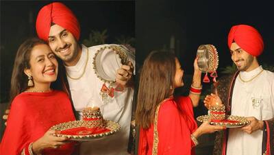 लाल जोड़ा और पूजा की थाली लिए 8 साल छोटे पति के साथ नई दुल्हन नेहा कक्कड़ ने मनाया पहला करवा चौथ