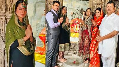 भाई की शादी के बाद भाभी और मम्मी-पापा के साथ कुलदेवी के मंदिर पहुंचीं कंगना, हाथ जोड़कर लिया आशीर्वाद