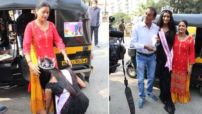मिस इंडिया रनर अप का ताज पहन पापा के ऑटो में मान्या सिंह ने की सवारी, मां का लिया आशीर्वाद