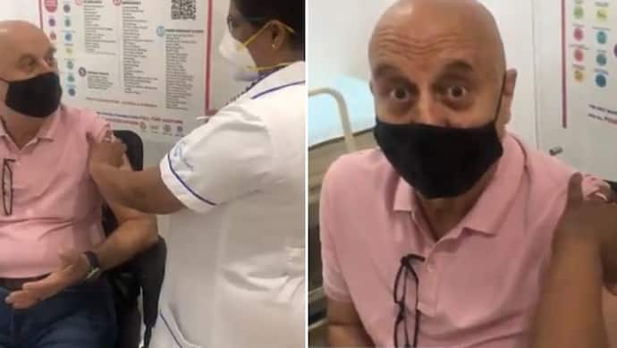 Anupam Kher ने लगवाई कोरोना वैक्सीन, टीका लगवाने से पहले लिया भगवान का नाम, देखें वीडियो