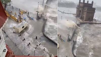 मुंबई में Cyclone का असर, 114 Kmph की रफ्तार से चल रही हवा, गेटवे ऑफ इंडिया से टकराई लहरें