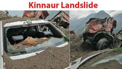 Kinnaur landslide PHOTOS: पहाड़ गिरने से यूं पिचक कर रह गईं गाड़ियां, मिट्टी से निकल रहीं लाशें
