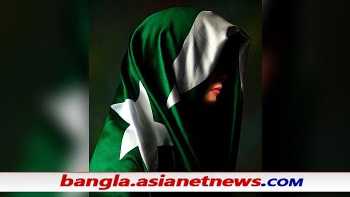 Woman veiled in Pakistani national flag