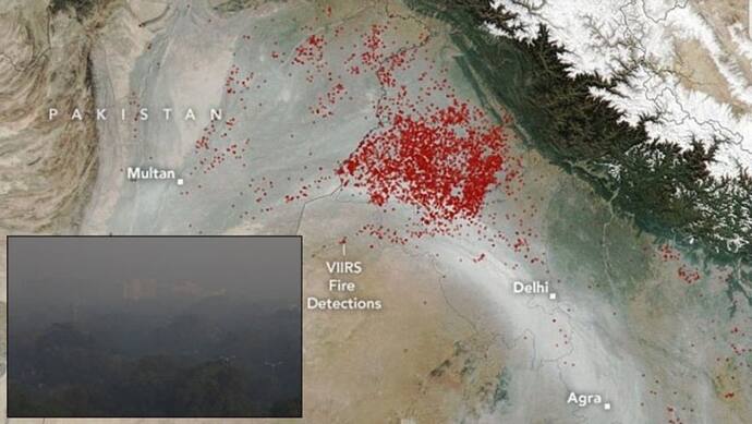Delhi pollution: AQI अभी भी खराब कैटेगरी में; NASA ने खींची पराली जलाने से दिल्ली की ओर बढ़ते धुएं की तस्वीर