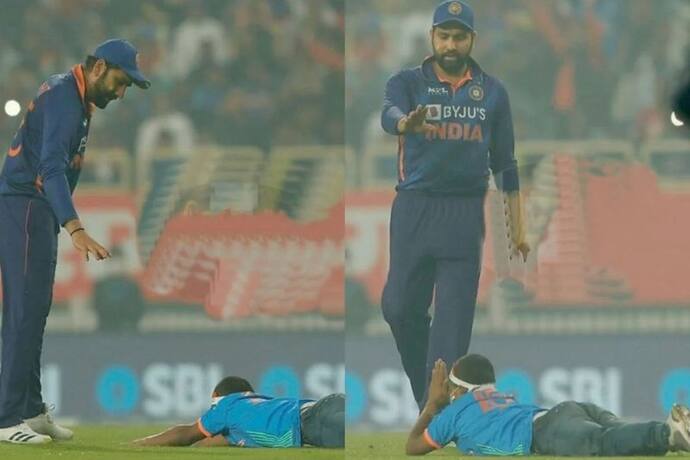 IND vs NZ: रोहित शर्मा का पैर छुने मैदान में घुसा फैन, नतमस्तक हुआ, 'हिटमैन' ने भी दिया आशीर्वाद, देखें Video