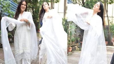 Atrangi Re गर्ल Sara Ali Khan सफेद सूट में लग रही थी हसीन, दुपट्टा लहराते हुए  दिखाया शाही अंदाज