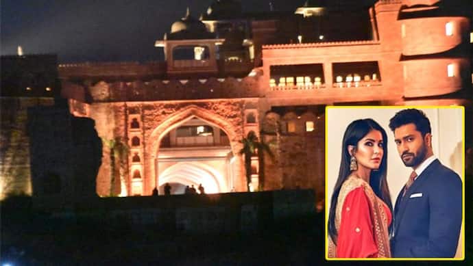 Katrina Kaif Vicky Kaushal: शादी से पहले रोशनी से नहाया Barwara Fort होटल, रात होते ही सामने आई पहली झलक