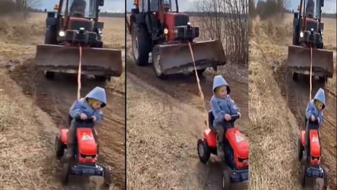 बच्चे ने  Toy tractor से खींचा भारी भरकम JCB वाहन,  Anand Mahindra ने वीडियो ट्वीट कर दिया बड़ा चैलेंज