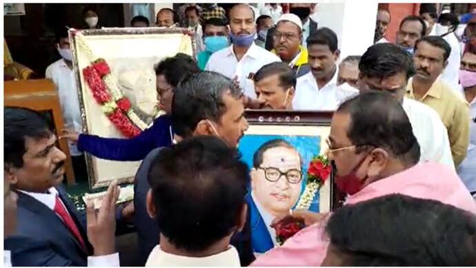 कर्नाटक के रायचूर में ध्वजारोहण के दौरान बापू के बगल में रखी अंबेडकर की प्रतिमा हटवाई, जानें क्यों हुआ विवाद