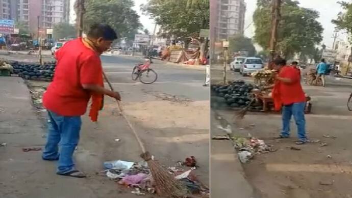 नहीं पहुंचे सफाईकर्मी तो परेशान पार्षद पति ने खुद लगाई झाड़ू, कहा- गुमराह करते हैं लखनऊ नगर निगम के अधिकारी
