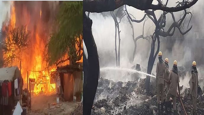 नोएडा: अगाहपुर में सिलेंडर से लगी आग के बाद 40 झुग्गियां जलकर हो गई राख, थम नहीं रहे लोगों के आंसू