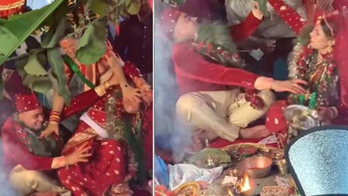 शादी की रस्मों के बीच दूल्हे पर भड़क उठी दुल्हन, एक-दूसरे को दे मारा धक्का,Viral Video