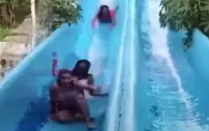 स्विमिंग पूल के स्लाइडर पर मस्ती कर रही थीं 3 लड़कियां, तभी हुई भयानक टक्कर और..