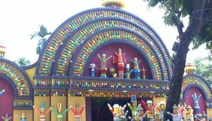 বাতিল প্ল্যাস্টিকের বোতল আর রঙ- উত্তর কলকাতার এই পুজো মণ্ডপে যেন রামধনু ছটা 