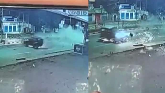 किसी फिल्म का एक्शन नहीं, ये असली सीन है, हादसे के बाद दिवाली की चकरी बन गई कार, देखिए शॉकिंग CCTV वीडियो