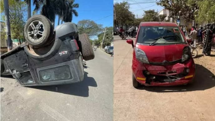 Thar overturned after collision with tata Nano goes viral