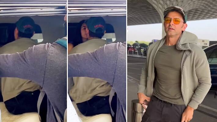hrithik roshan and girlfriend saba azad lip kiss at airport actor leave for fighter shooting KPJ