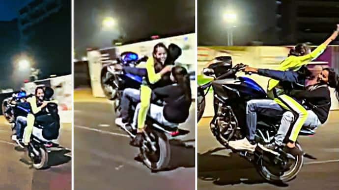 dangerous stunt on motorcycle