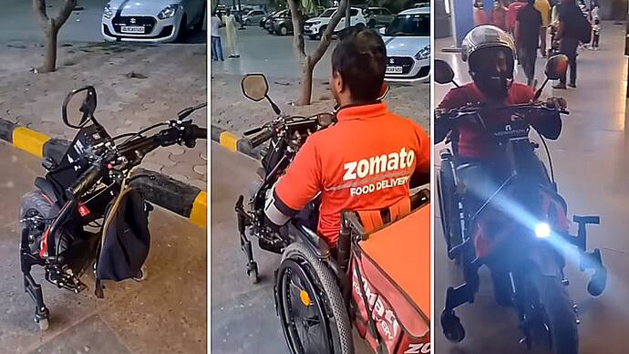 zomato delivery boy with electric wheel chair