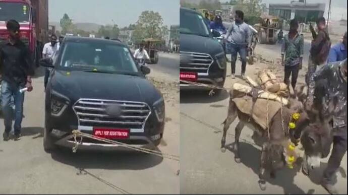 car pulled by donkey