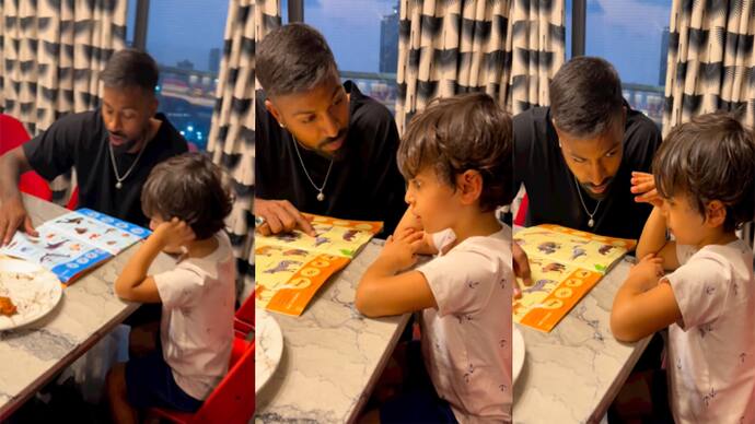 Hardik Pandya teaching his son Agastya 