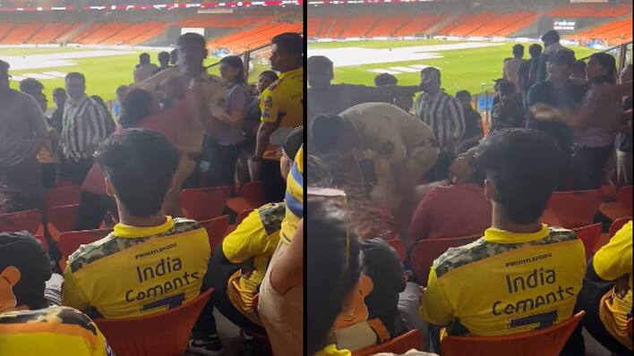 women beat a policeman in Narendra Modi stadium 