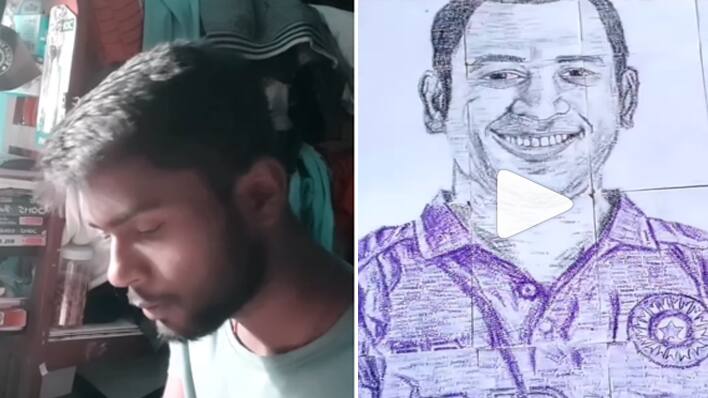 MS Dhoni fan made his portrait with stamp 