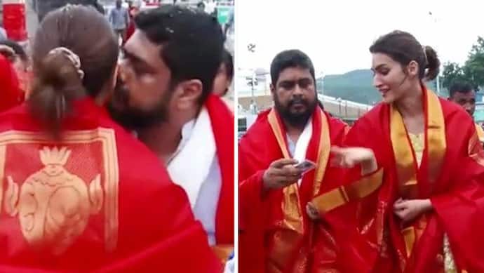adipurush director kiss kriti sanon at tirupati temple