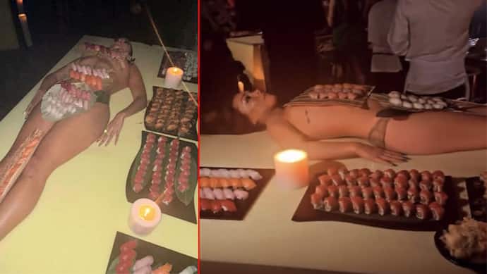 sushi on naked woman