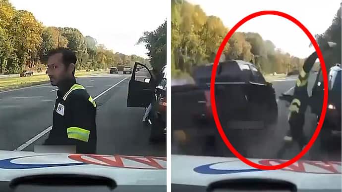 car crashes policeman