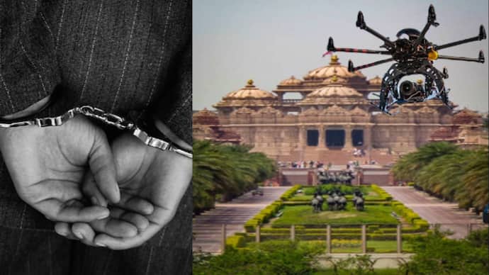 woman arrest flying drone Akshardham Temple