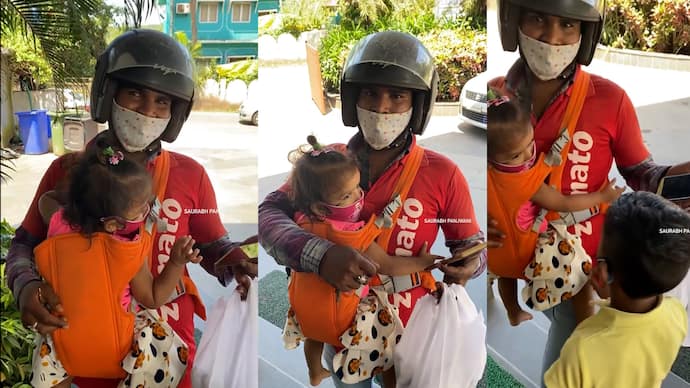 Food Supply Zomoto Agent with child in arms video caught the attention of netizens 