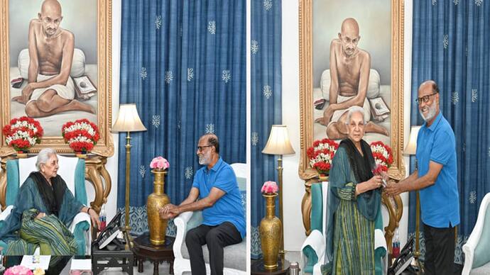 Rajinikanth with Governor of Uttar Pradesh Anandiben Patel