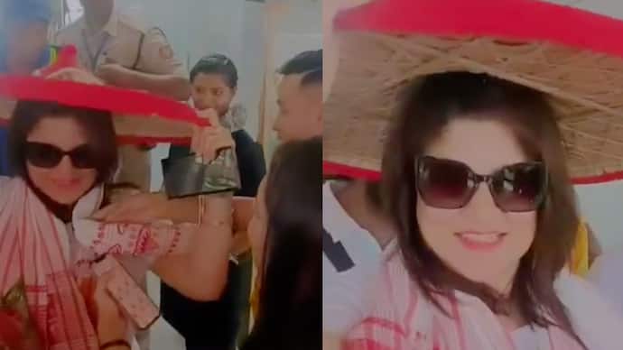 Actress Srabanti Chatterjee gets warm welcome in Assam towel and Japi in Silchar bsm