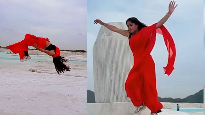 Girl Stunt In Red Saree Video