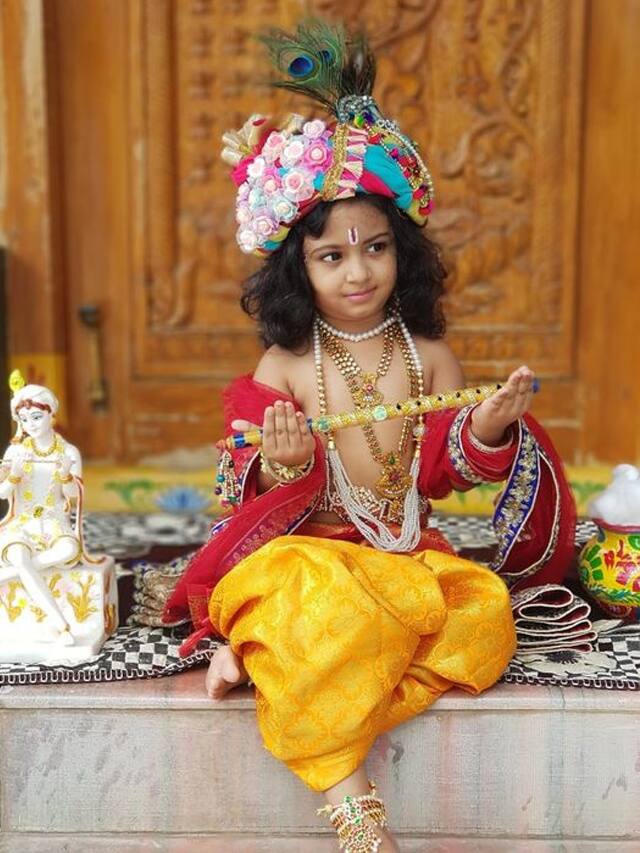 Fancy Dress Little Krishna Ji For Janamasthmi Dress Costume Set for Kids |  eBay