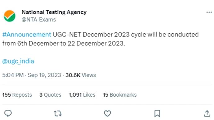 UGC NET December 2023 Cycle Exam