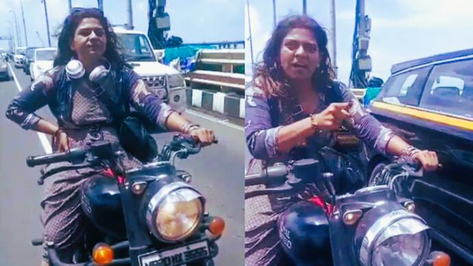 Woman biker threatens when stopped on Mumbai Sea Link