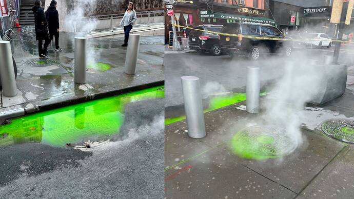 Mysterious green liquid spills on New York streets  watch video viral bsm