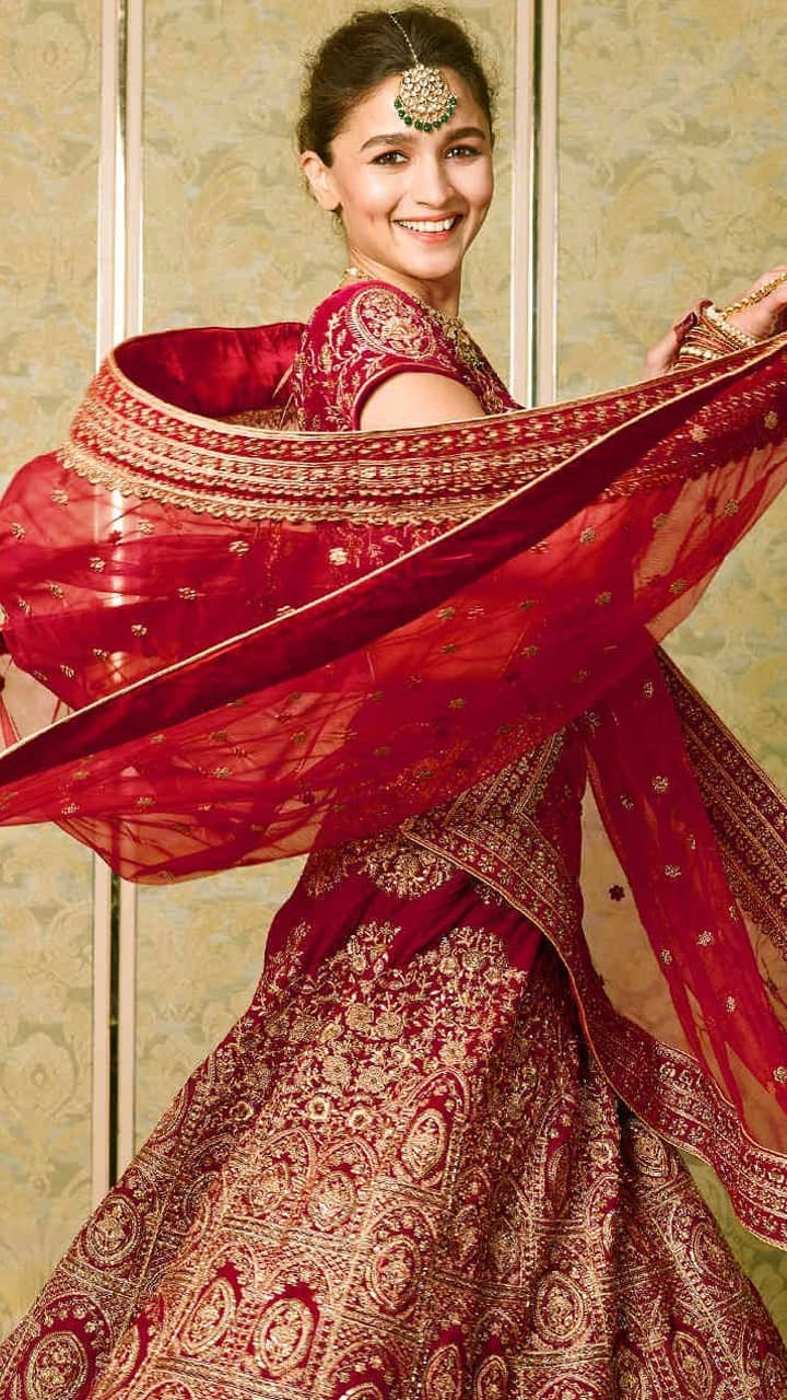 Alia Bhatt, The Golden Girl In A Stunning Sabyasachi Lehenga With A Velvet  Dupatta