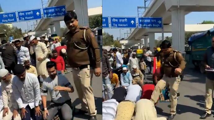 Video of kicking praying Muslims goes viral Delhi Police officer suspended bsm