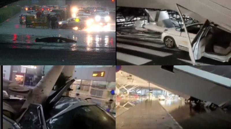 delhi rain airport roof collapsed